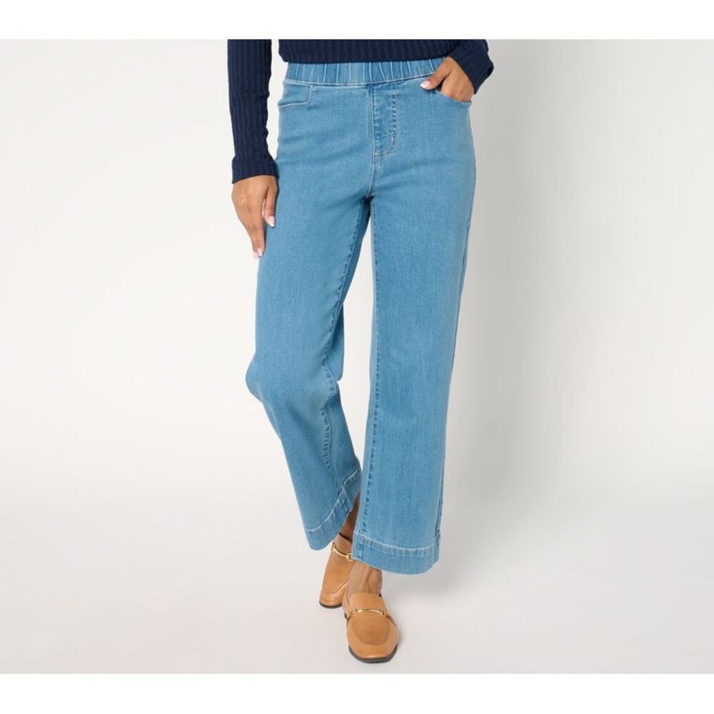 Turbie Twist Women's Pants Sz 16 Wide Leg Pull On Ankle Jean Blue A699065